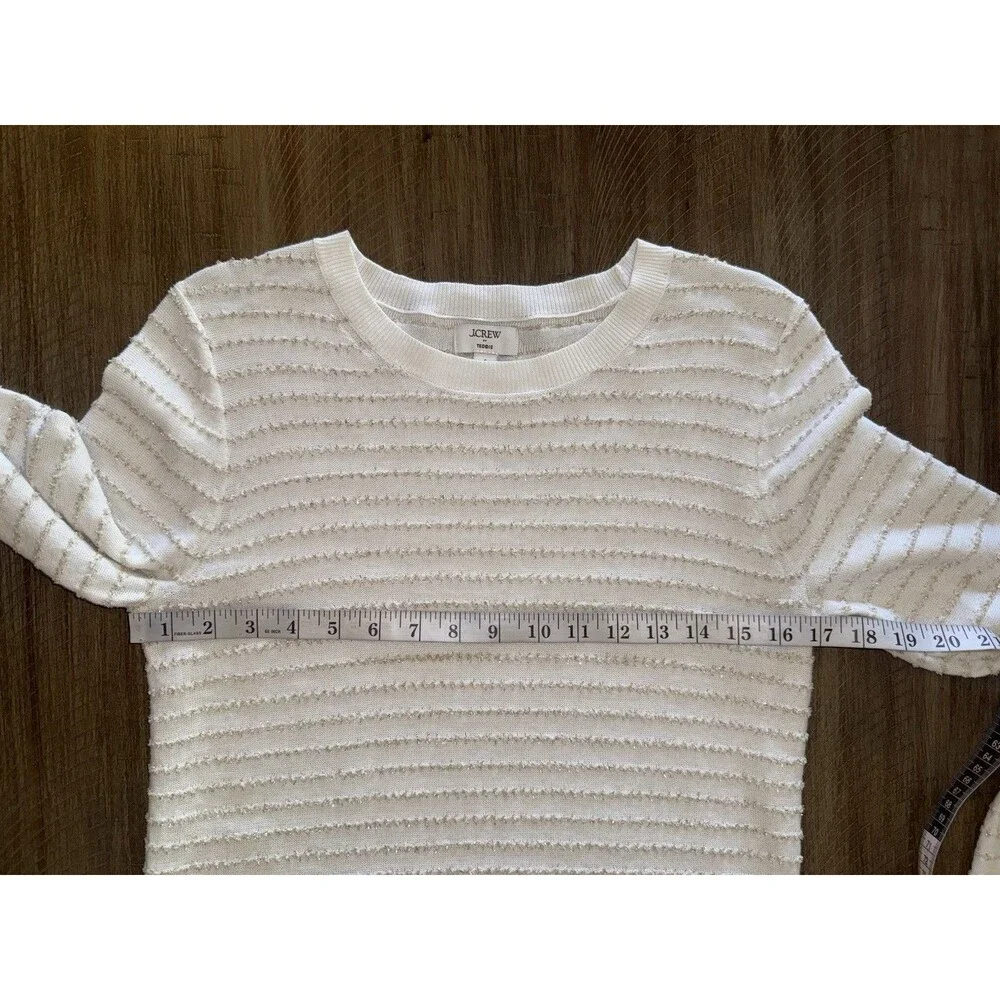 J.Crew Cream Gold Metallic Stripe Teddie Sweater Classic Women’s Size Small EUC
